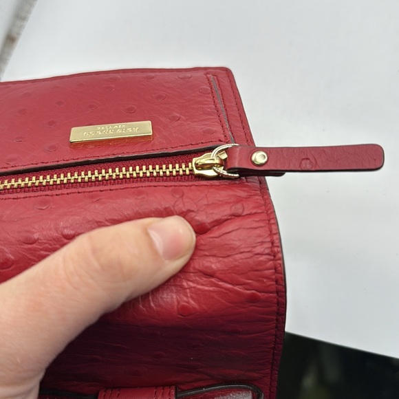 Kate Spade Red Tan Ostrich? Leather Wallet Bifold ID Card Holder - Picture 13 of 16